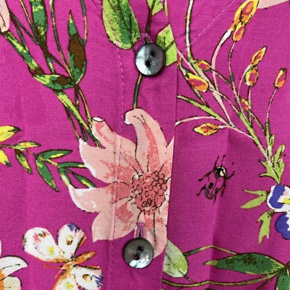 J. Jill Womens Tunic M Purple Pink Floral Print Contrast Border Pullover Rayon - Picture 5 of 13